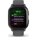 Garmin Venu Sq 2 Slate Aluminum Bezel with Shadow Gray Case and Silicone Band