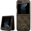 Guess 4G PU Leather Triangle Zadný Kryt pre Samsung Galaxy Z Flip5 Brown
