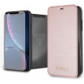 Guess Bundle Leather Book Case Iridescent Rose Gold + Tempered Glass pre Apple iPhone Xr