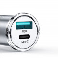 Joyroom C-A45 20W Mini 2-port Ring-Pull Fast Car Charger Silver