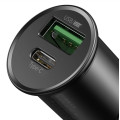 Baseus CCYS-C01 Circular Metal Quick Charge Nabíjačka s USB-A a USB-C do Auta VOOC 30W Black