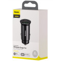 Baseus CCYS-C01 Circular Metal Quick Charge Nabíjačka s USB-A a USB-C do Auta VOOC 30W Black