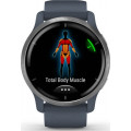 Garmin Venu 2 Silver Stainless Steel Bezel with Granite Blue Case and Silicone Band