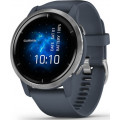 Garmin Venu 2 Silver Stainless Steel Bezel with Granite Blue Case and Silicone Band