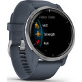 Garmin Venu 2 Silver Stainless Steel Bezel with Granite Blue Case and Silicone Band