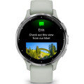 Garmin Venu 3S Silver Stainless Steel Bezel with Sage Gray Case and Silicone Band