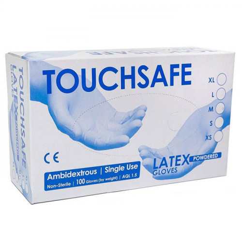 Jednorázové Latexové rukavice TOUCHSAFE, 100 kusov, Veľkosť XL