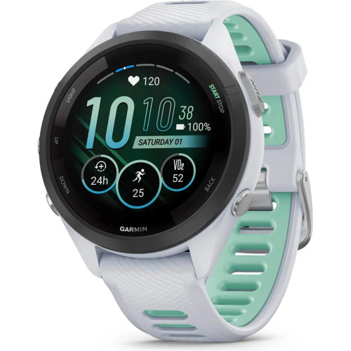 Garmin Forerunner 265S Black Bezel with Whitestone Case and Whitestone/Neo Tropic Silicone Band