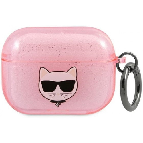 Karl Lagerfeld TPU Glitter Choupette Head Puzdro pre Airpods Pro Pink