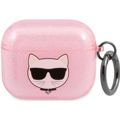 Karl Lagerfeld TPU Glitter Choupette Head Puzdro pre Airpods 3 Pink