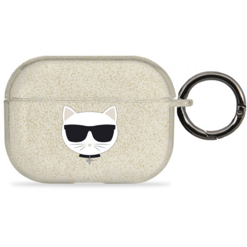 Karl Lagerfeld TPU Glitter Choupette Head Puzdro pre Airpods Pro Gold