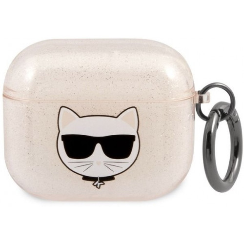 Karl Lagerfeld TPU Glitter Choupette Head Puzdro pre Airpods 3 Gold