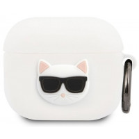 Karl Lagerfeld Choupette Head Silikónové Puzdro pre Airpods 3 White