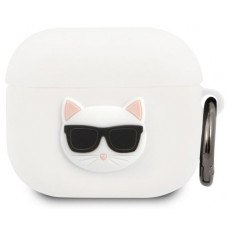 Karl Lagerfeld Choupette Head Silikónové Puzdro pre Airpods 3 White