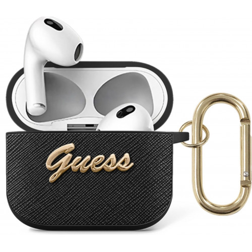 Guess Saffiano PC/PU Metal Logo Puzdro pre Airpods 3 Black