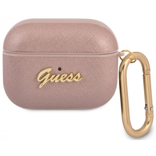 Guess Saffiano PC/PU Metal Logo Puzdro pre Airpods Pro Pink