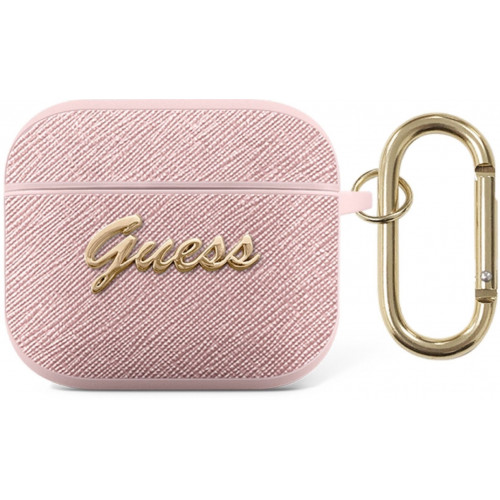 Guess Saffiano PC/PU Metal Logo Puzdro pre Airpods 3 Pink