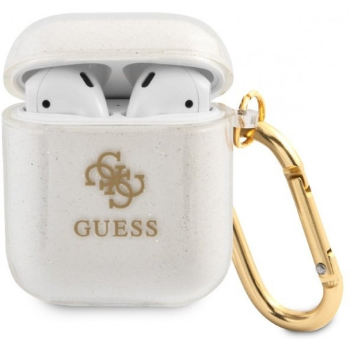 Guess 4G TPU Glitter Puzdro pre AirPods 1 / AirPods 2 Transparent