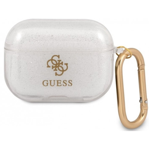 Guess 4G TPU Glitter Puzdro pre Airpods Pro Transparent