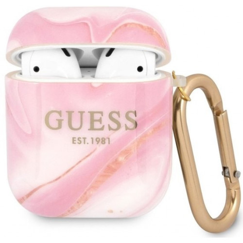 Guess TPU Shiny Marble Puzdro pre AirPods 1 / AirPods 2 Pink