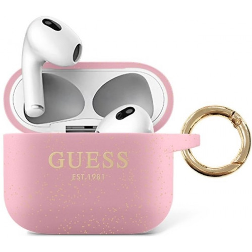 Guess Glitter Printed Logo Silikónové Puzdro pre Airpods 3 Pink