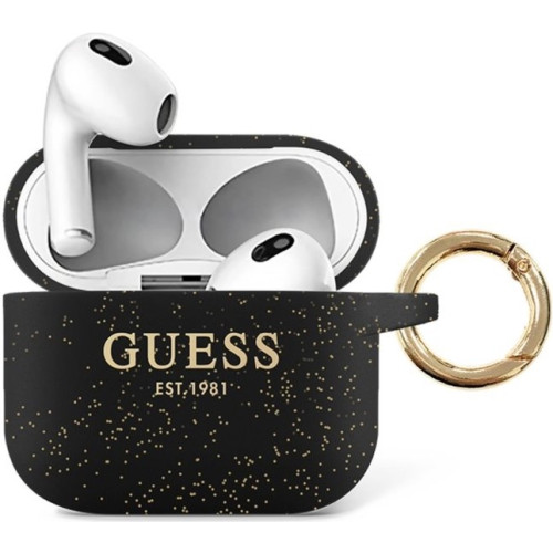 Guess Glitter Printed Logo Silikónové Puzdro pre Airpods 3 Black