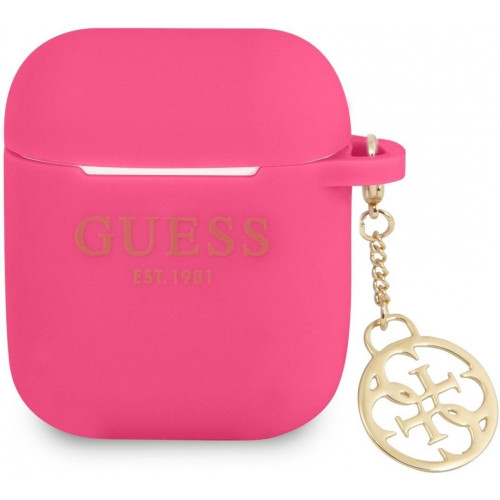 Guess 4G Charm Silikónové Puzdro pre AirPods 1 / AirPods 2 Fuchsia
