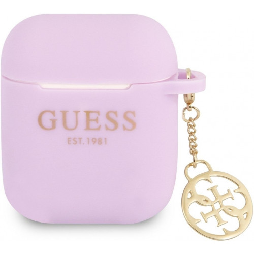 Guess 4G Charm Silikónové Puzdro pre AirPods 1 / AirPods 2 Purple