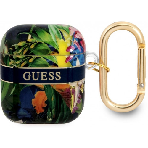 Guess TPU Flower Print Puzdro pre AirPods 1 / AirPods 2 Blue