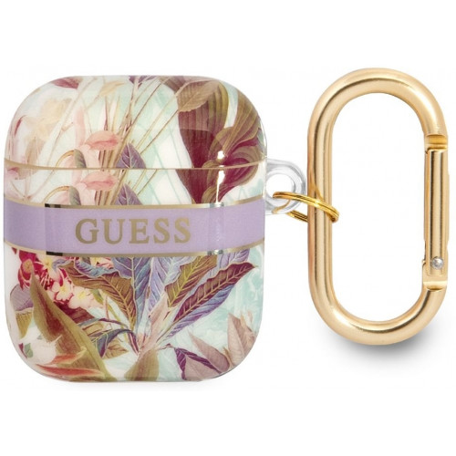 Guess TPU Flower Print Puzdro pre AirPods 1 / AirPods 2 Purple