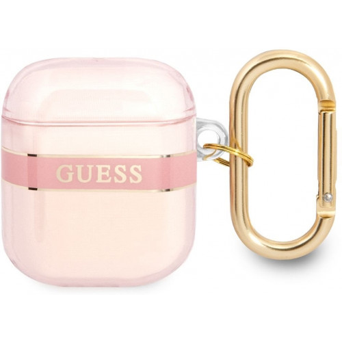 Guess TPU Printed Stripe Puzdro pre AirPods 1 / AirPods 2 Pink