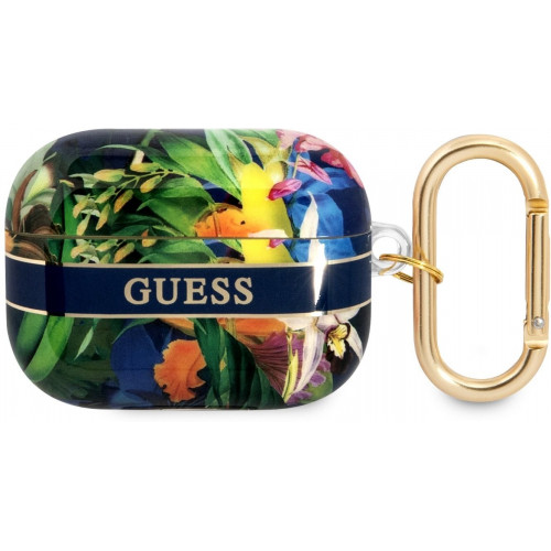 Guess TPU Flower Print Puzdro pre Airpods Pro Blue