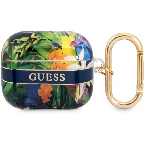 Guess TPU Flower Print Puzdro pre Airpods 3 Blue