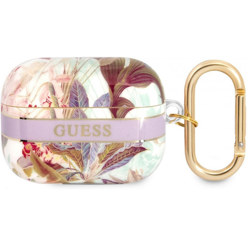 Guess TPU Flower Print Puzdro pre Airpods Pro Purple