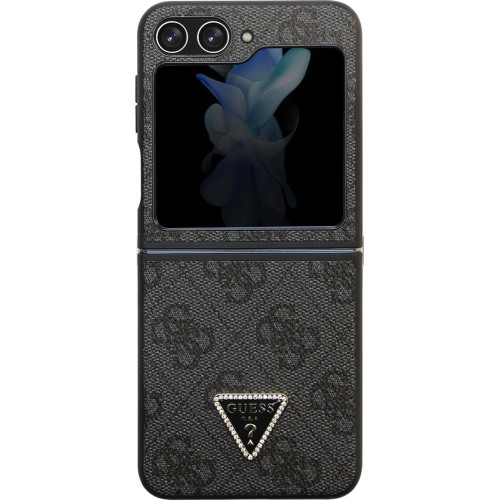 Guess 4G PU Leather Triangle Zadný Kryt pre Samsung Galaxy Z Flip5 Black