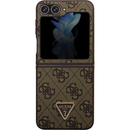Guess 4G PU Leather Triangle Zadný Kryt pre Samsung Galaxy Z Flip5 Brown