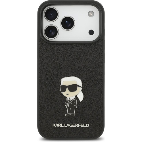 Karl Lagerfeld Fixed Glitter Metal Ikonik Zadní Kryt pre iPhone 17 Pro Black