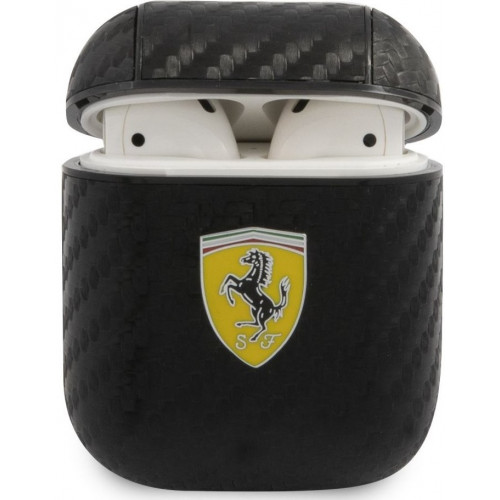 Ferrari Carbon PC/PU Puzdro pre AirPods 1 / AirPods 2 Black