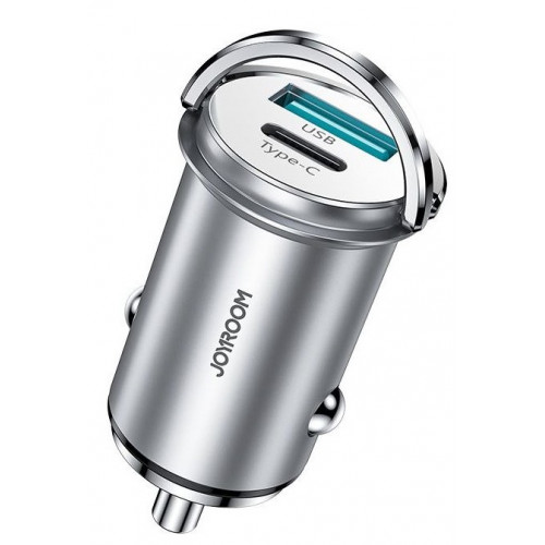 Joyroom C-A45 20W Mini 2-port Ring-Pull Fast Car Charger Silver