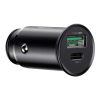 Baseus CCYS-C01 Circular Metal Quick Charge Nabíjačka s USB-A a USB-C do Auta VOOC 30W Black