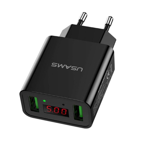 USAMS CC040 Dual USB LED Display Cestovná nabíjačka Black (EU Blister)
