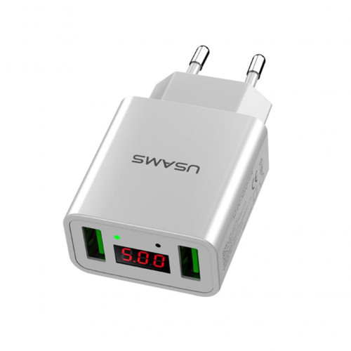 USAMS CC040 Dual USB LED Display Cestovná nabíjačka White (EU Blister)