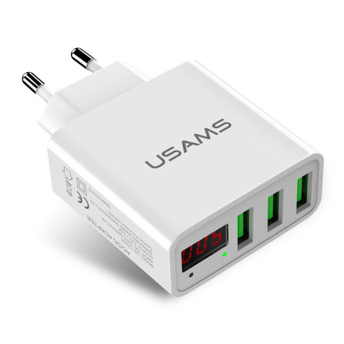 USAMS CC035 3USB LED 2.4A Cestovná nabíjačka White (EU Blister)