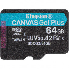 Kingston 64GB Canvas Go! Plus microSDXC, Class 10, UHS-I, U3, V30, A2