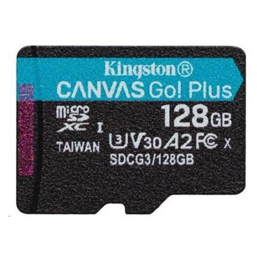 Kingston 128GB Canvas Go! Plus microSDXC, Class 10, UHS-I, U3, V30, A2 + Adaptér