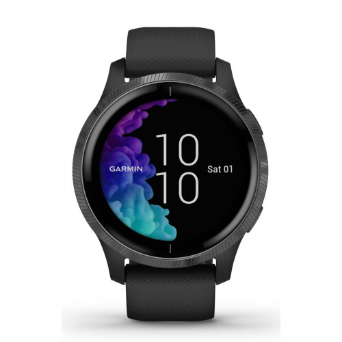 Garmin Venu Slate Stainless Steel Bezel with Black Case and Silicone Band