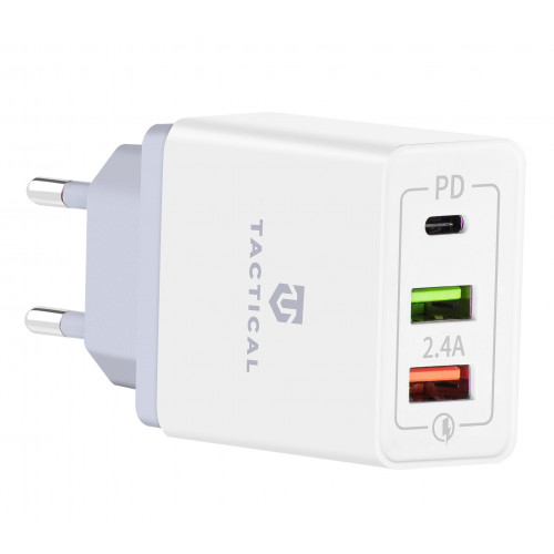 Tactical AR-QC-PD 2xUSB-A/USB-C QC 3.0 5.4A Cestovná nabíjačka White
