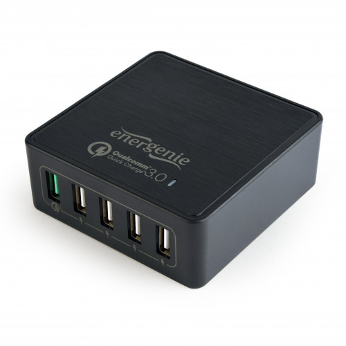 Energenie 5-portová rýchla nabíjačka USB, QC 3.0, čierna